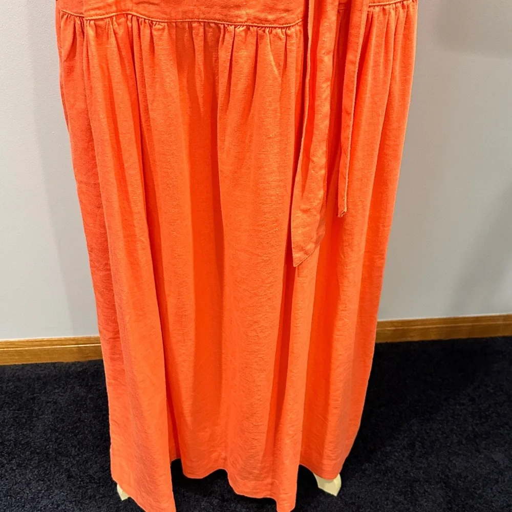 GAP Drop Waist Coral Linen Blend  Maxi Dress Small Tall‎ - Picture 6 of 11